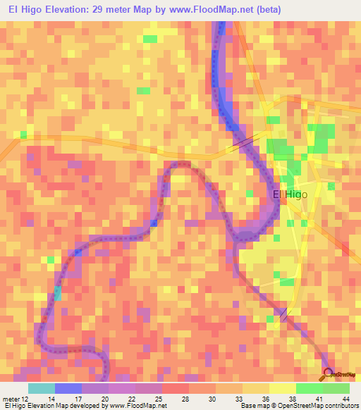 El Higo,Mexico Elevation Map