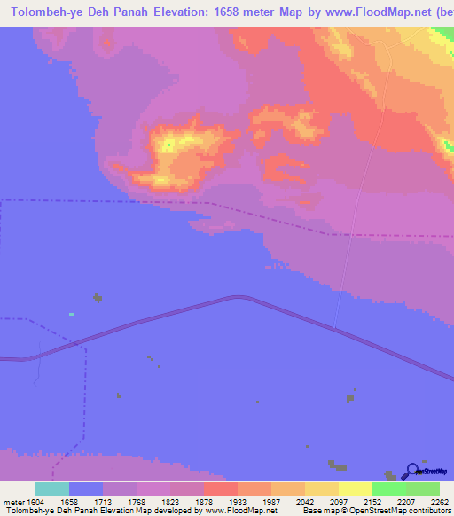 Tolombeh-ye Deh Panah,Iran Elevation Map