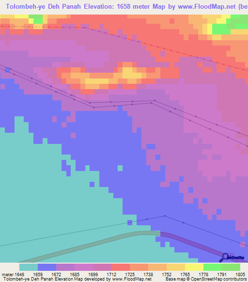 Tolombeh-ye Deh Panah,Iran Elevation Map