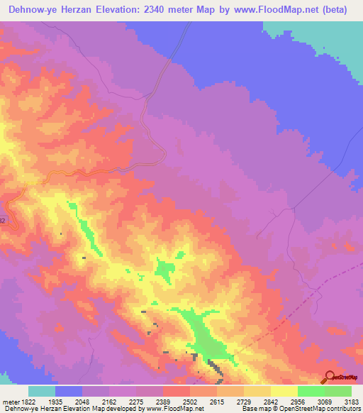 Dehnow-ye Herzan,Iran Elevation Map