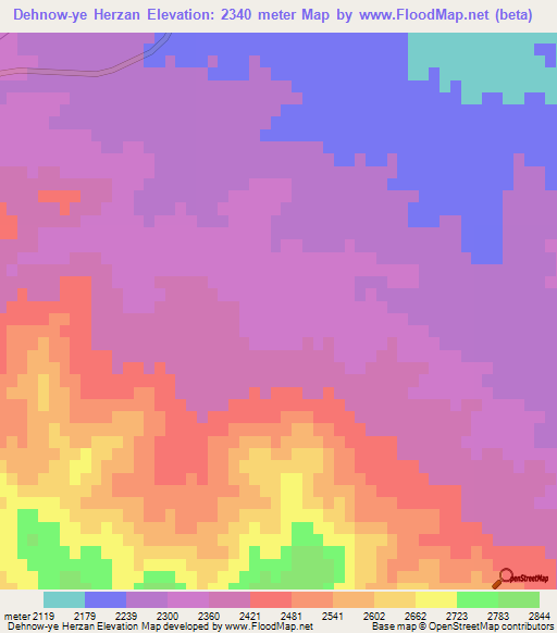 Dehnow-ye Herzan,Iran Elevation Map