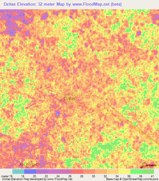 Dzitas,Mexico Elevation Map