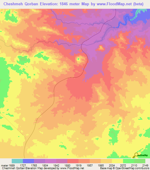 Cheshmeh Qorban,Iran Elevation Map