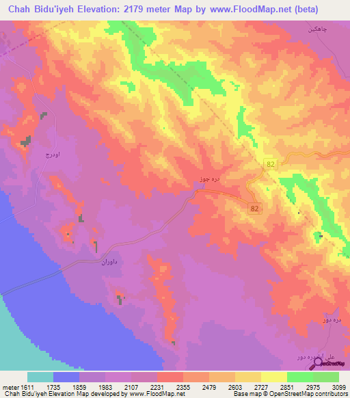 Chah Bidu'iyeh,Iran Elevation Map