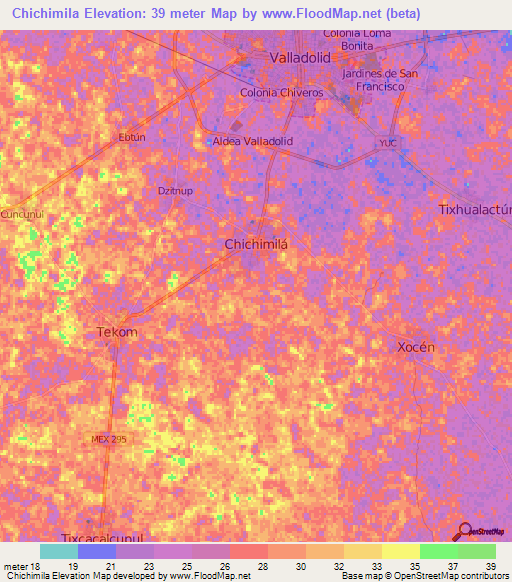 Chichimila,Mexico Elevation Map