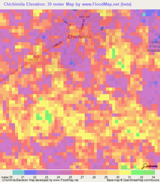 Chichimila,Mexico Elevation Map