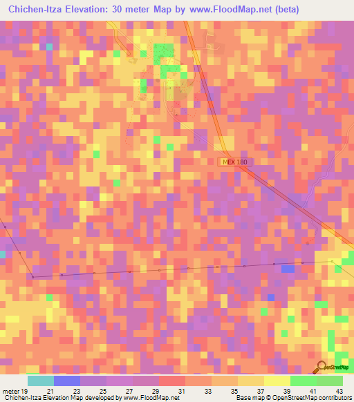 Chichen-Itza,Mexico Elevation Map
