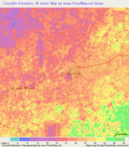 Cenotillo,Mexico Elevation Map