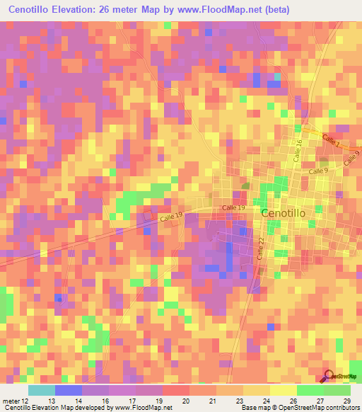 Cenotillo,Mexico Elevation Map