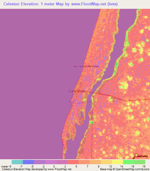 Celestun,Mexico Elevation Map