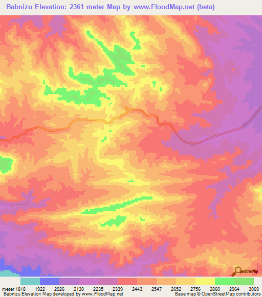 Babnizu,Iran Elevation Map