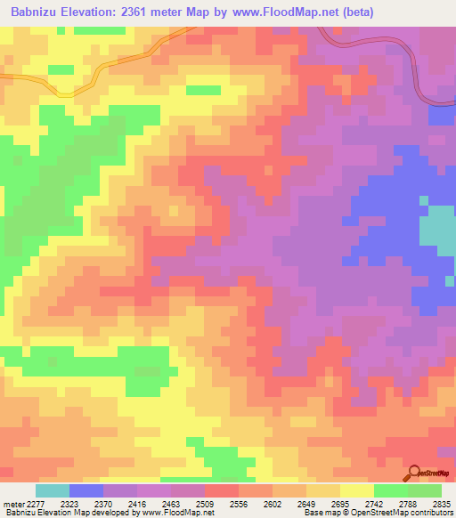 Babnizu,Iran Elevation Map