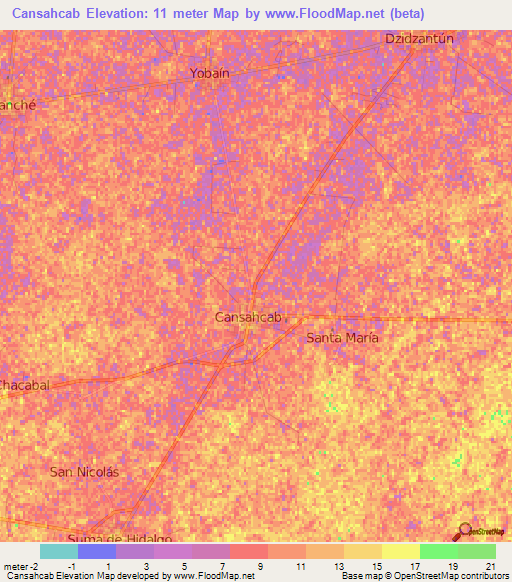 Cansahcab,Mexico Elevation Map