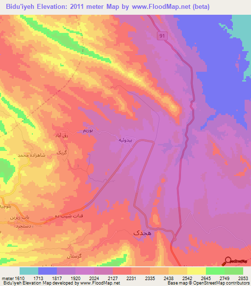 Bidu'iyeh,Iran Elevation Map