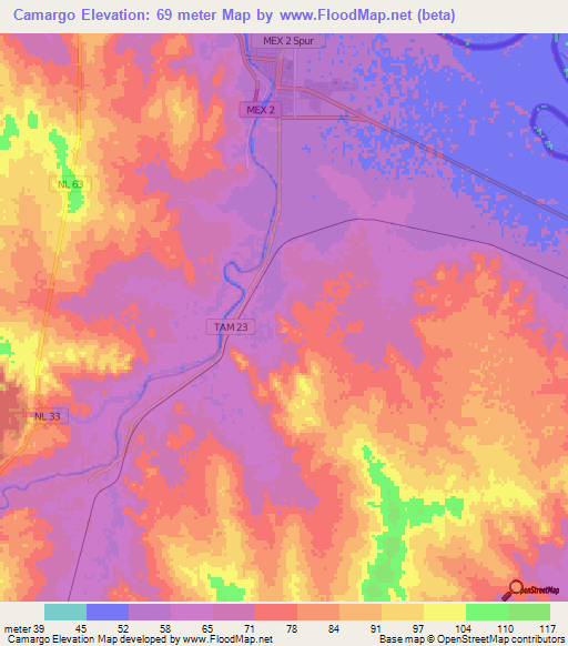 Camargo,Mexico Elevation Map