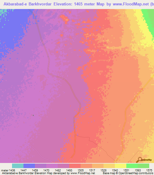 Akbarabad-e Barkhvordar,Iran Elevation Map