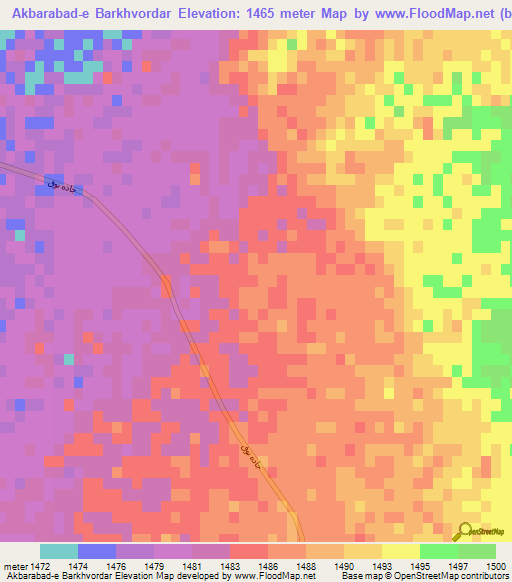 Akbarabad-e Barkhvordar,Iran Elevation Map