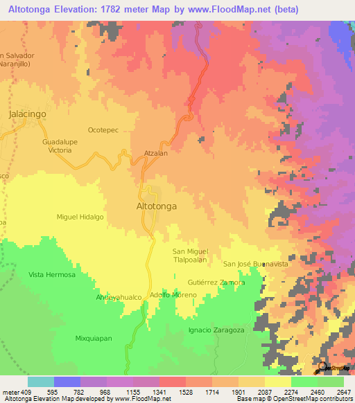 Altotonga,Mexico Elevation Map