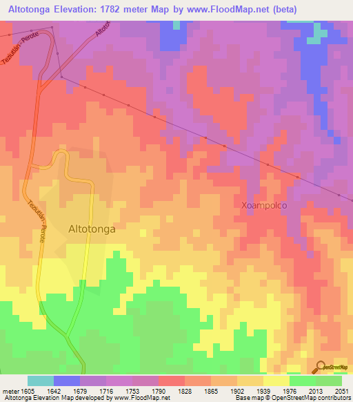 Altotonga,Mexico Elevation Map