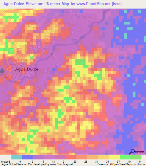 Agua Dulce,Mexico Elevation Map