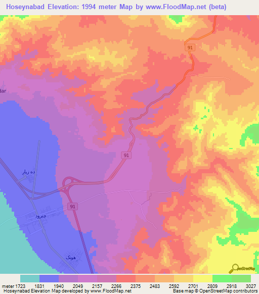 Hoseynabad,Iran Elevation Map