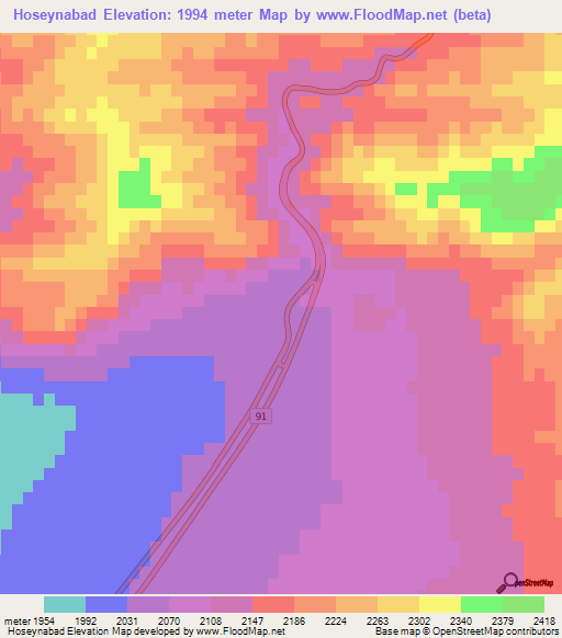 Hoseynabad,Iran Elevation Map