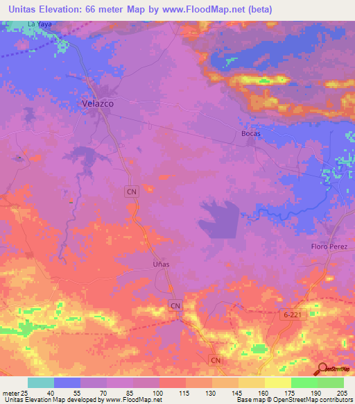 Unitas,Cuba Elevation Map