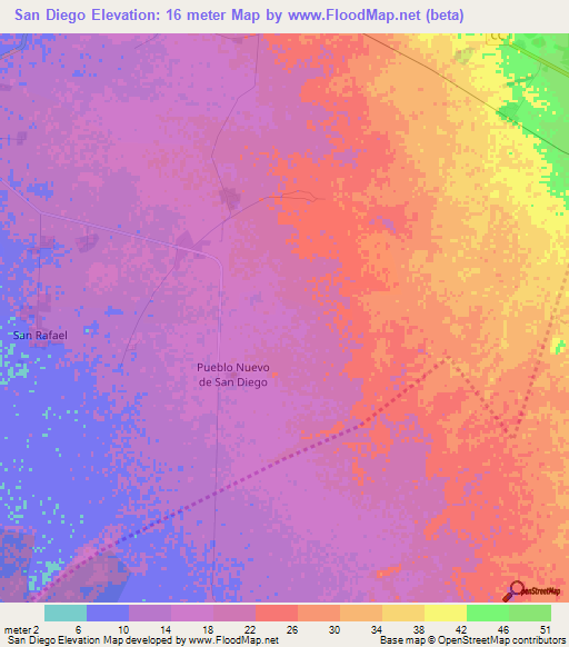 San Diego,Cuba Elevation Map