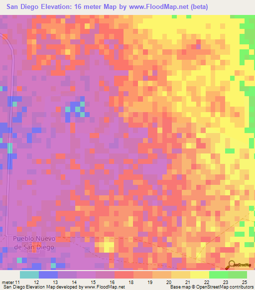 San Diego,Cuba Elevation Map