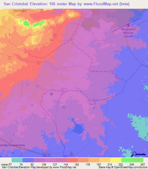 San Cristobal,Cuba Elevation Map