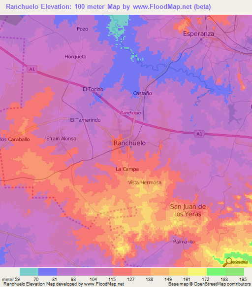 Ranchuelo,Cuba Elevation Map