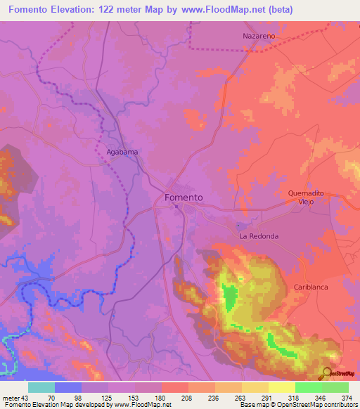 Fomento,Cuba Elevation Map