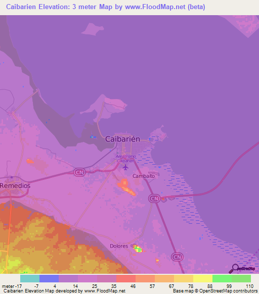 Caibarien,Cuba Elevation Map