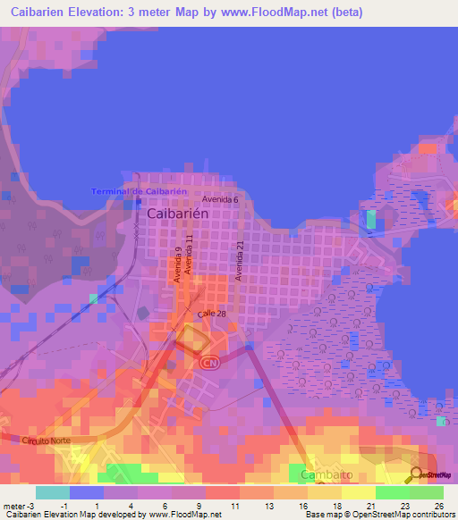 Caibarien,Cuba Elevation Map