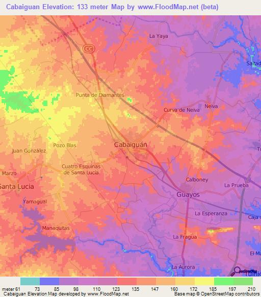 Cabaiguan,Cuba Elevation Map