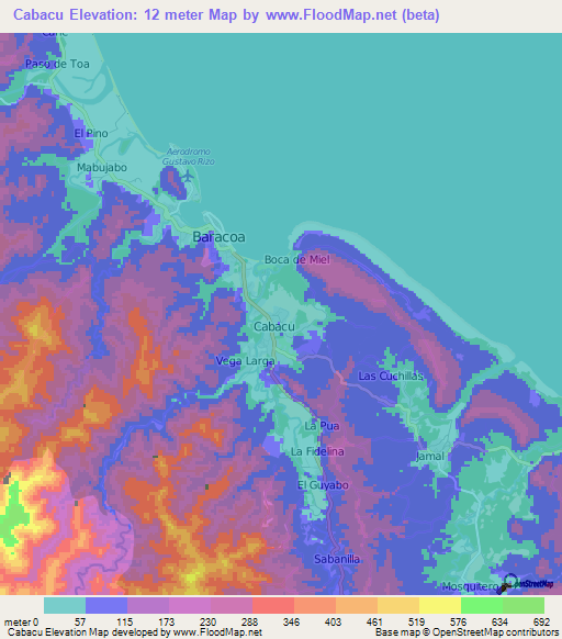 Cabacu,Cuba Elevation Map