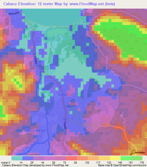 Cabacu,Cuba Elevation Map