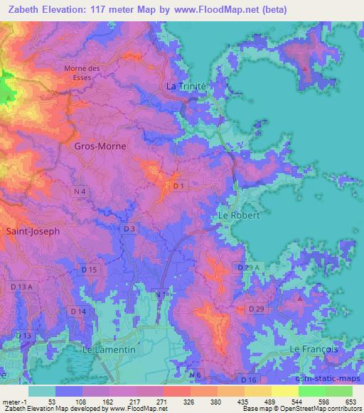 Zabeth,Martinique Elevation Map