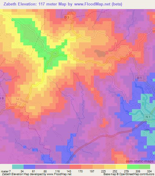 Zabeth,Martinique Elevation Map