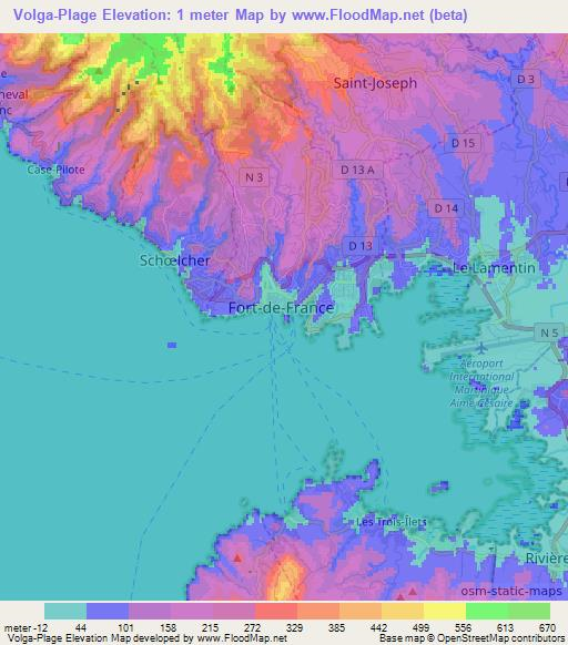 Volga-Plage,Martinique Elevation Map