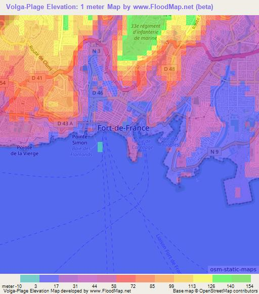 Volga-Plage,Martinique Elevation Map