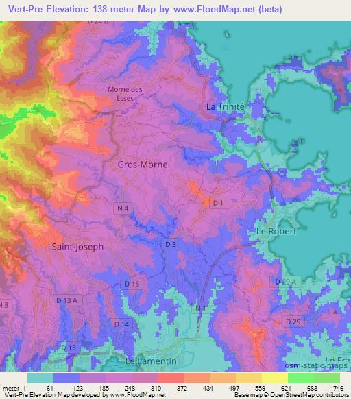 Vert-Pre,Martinique Elevation Map