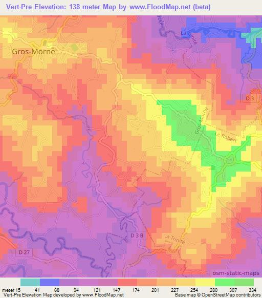 Vert-Pre,Martinique Elevation Map