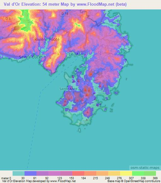 Val d'Or,Martinique Elevation Map