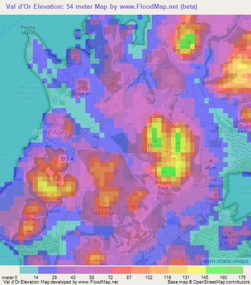 Val d'Or,Martinique Elevation Map