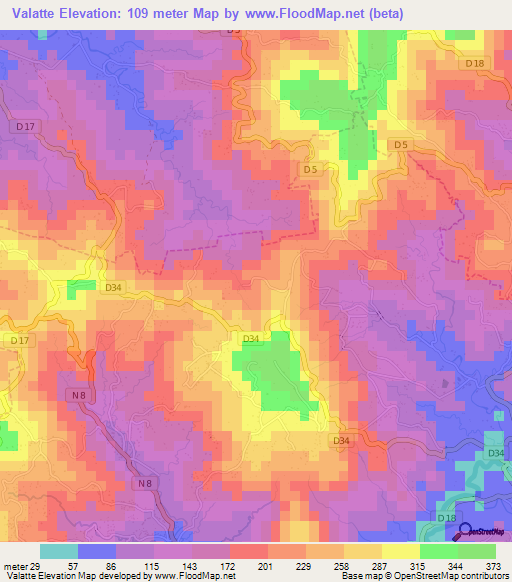 Valatte,Martinique Elevation Map