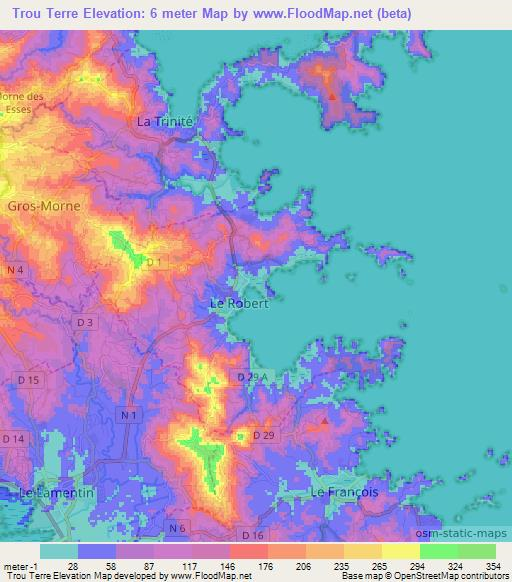 Trou Terre,Martinique Elevation Map