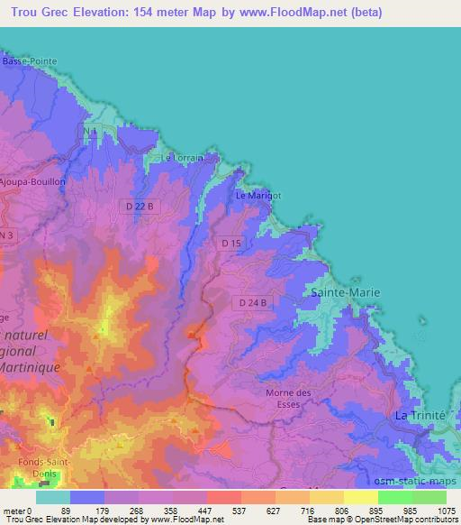 Trou Grec,Martinique Elevation Map