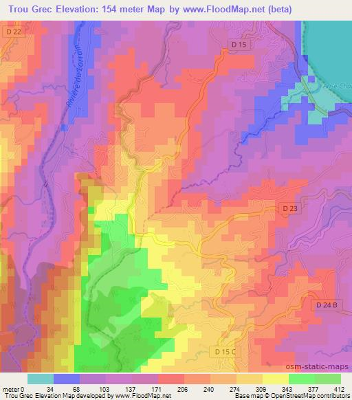 Trou Grec,Martinique Elevation Map