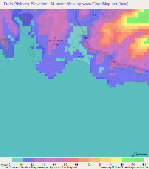 Trois Rivieres,Martinique Elevation Map